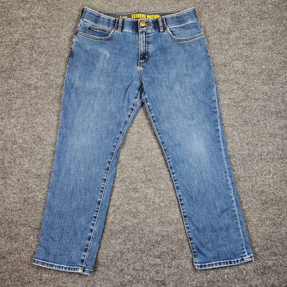 Lee Extreme Motion Straight Fit Tapered Leg Jeans Men's 36x29 Med Wash Denim
